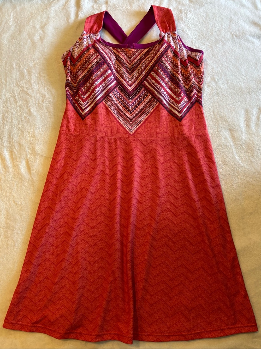 Prana Womens Size L Phoebe Coral Cross Back Athletic Dress with Built In Bra